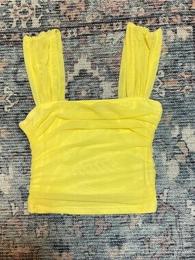 SHEIN Bright Yellow Ruché Square-Neck Crop Top